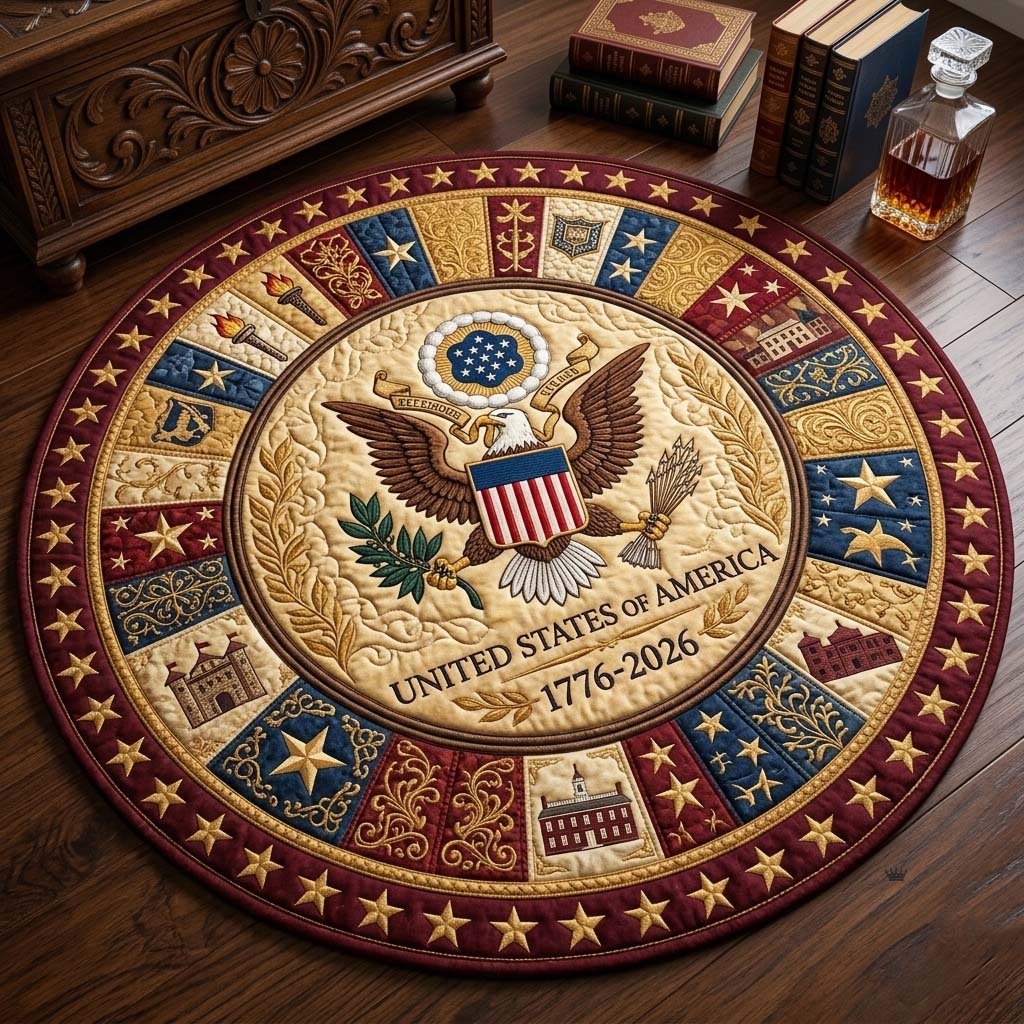 Heritage Patch (Design 2) Round Mat Rug - washable non-slip printed rug