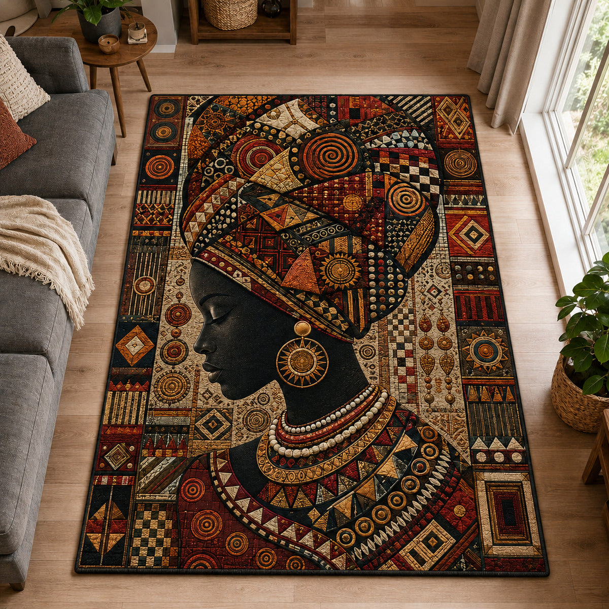 Heritage Queen Tribal area rug in a living room
