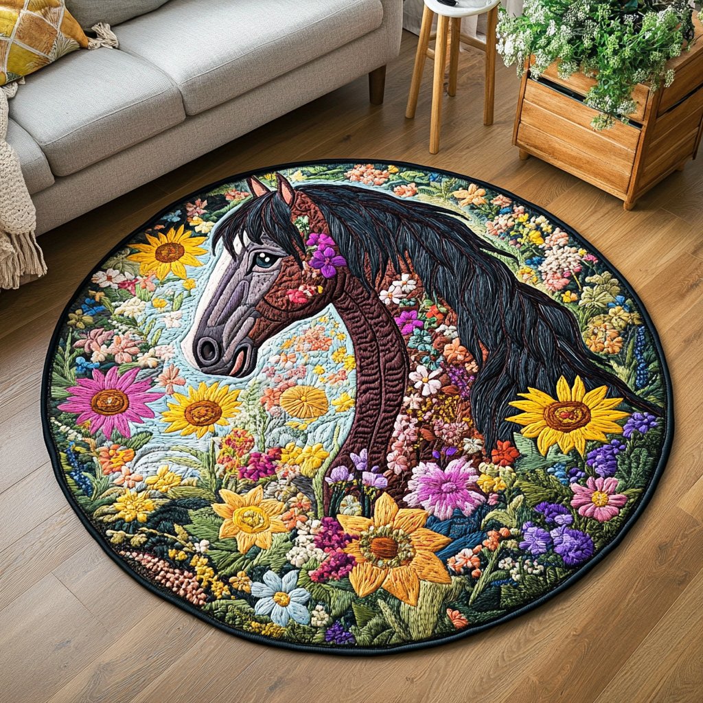 Heritage Stride Round Mat Rug - washable non-slip printed rug