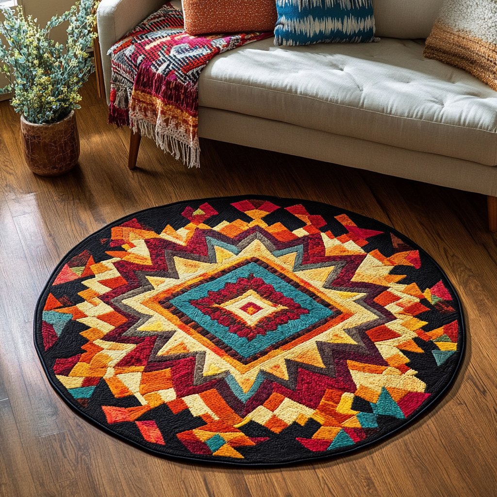 Heritage Threads Round Mat Rug - washable non-slip printed rug