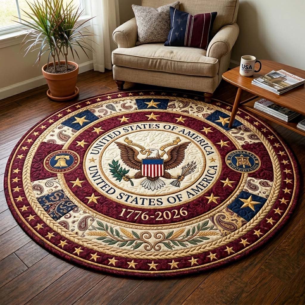 Herritage Patch Round Mat Rug - washable non-slip printed rug