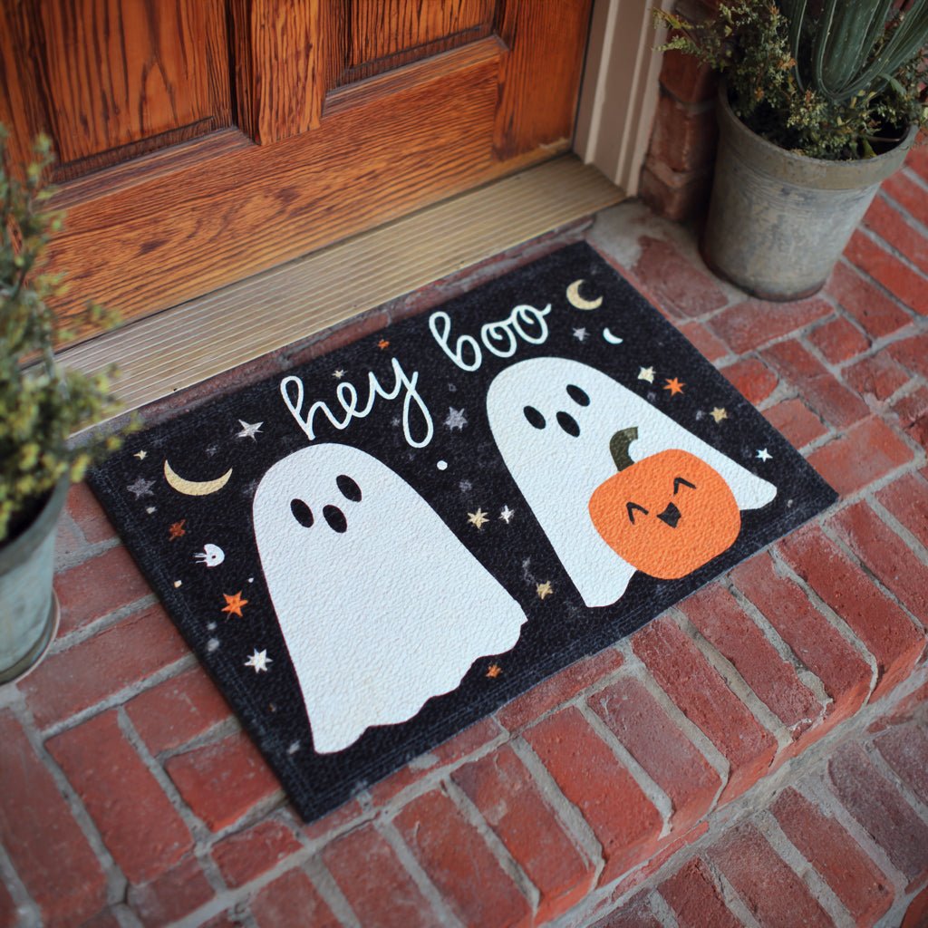 Hey Boo Halloween Doormat - Seasonal Holiday Design | Printed Welcome Doormat