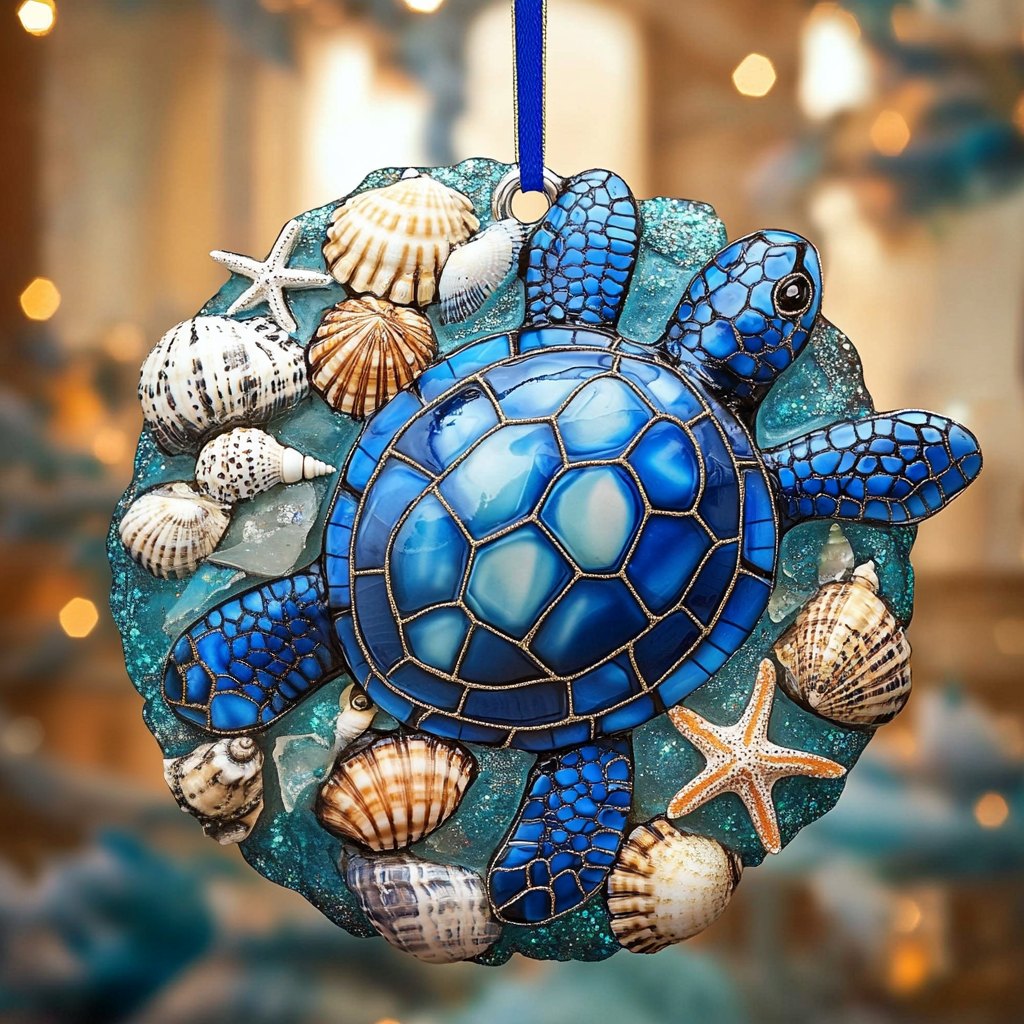 Hibiscus Bay Turtle Christmas Ornament