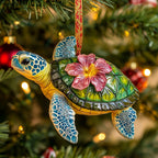 Hibiscus Breeze Turtle Christmas Ornament