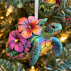 Hibiscus Coral Turtle Christmas Ornament