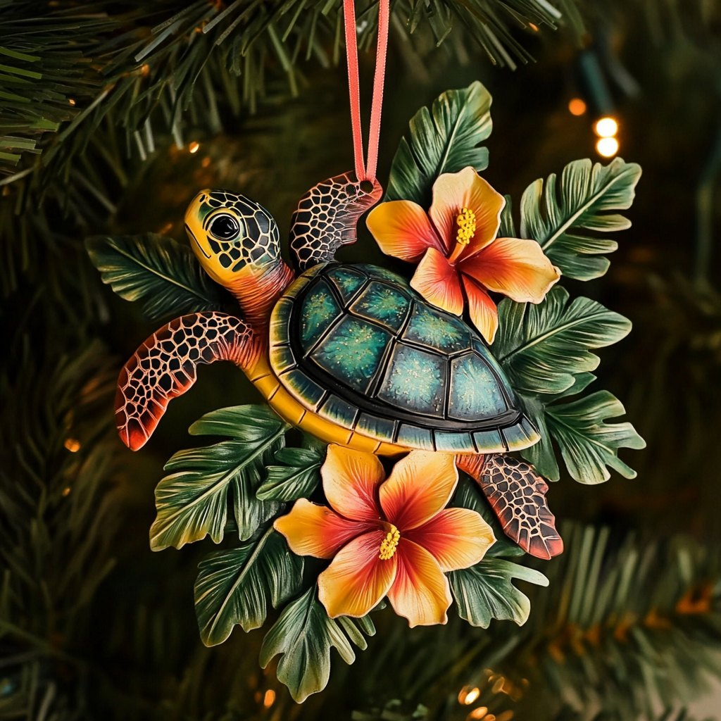 Hibiscus Shores Turtle Christmas Ornament