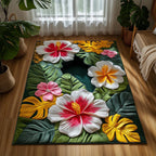 Hibiscus Bloom area rug in a living room