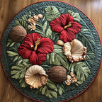 Hibiscus Bloom Delight Round Mat Rug - washable non-slip printed rug