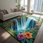 Hibiscus Falls area rug in a living room