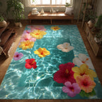 Hibiscus Glow area rug in a living room