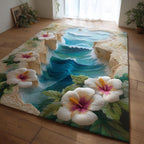 Hibiscus Grace area rug in a living room