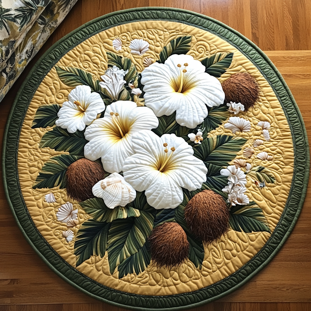 Hibiscus Harmony Round Mat Rug