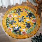 Hibiscus Hideaway Round Mat Rug - washable non-slip printed rug