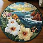 Hibiscus Island Escape Round Mat Rug - washable non-slip printed rug