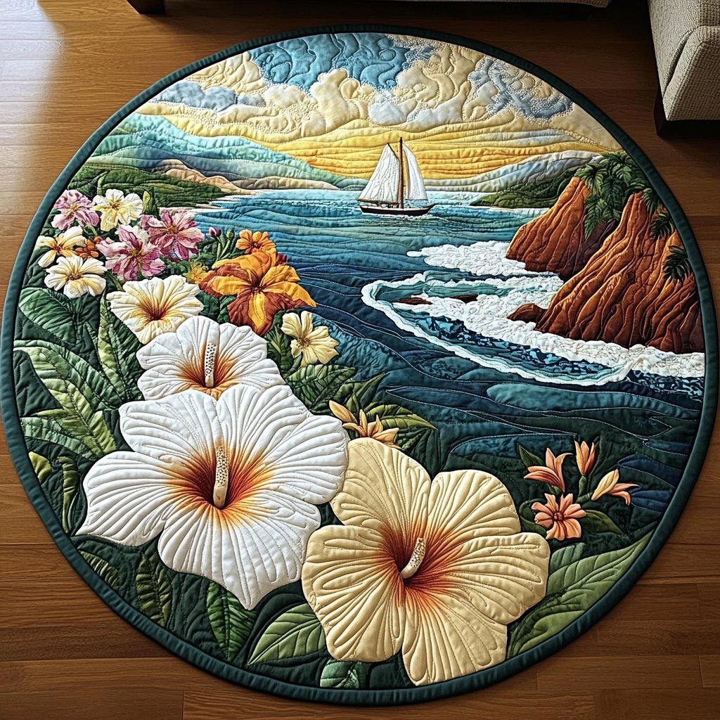 Hibiscus Island Escape Round Mat Rug - Nature Design | Serene Home Decor