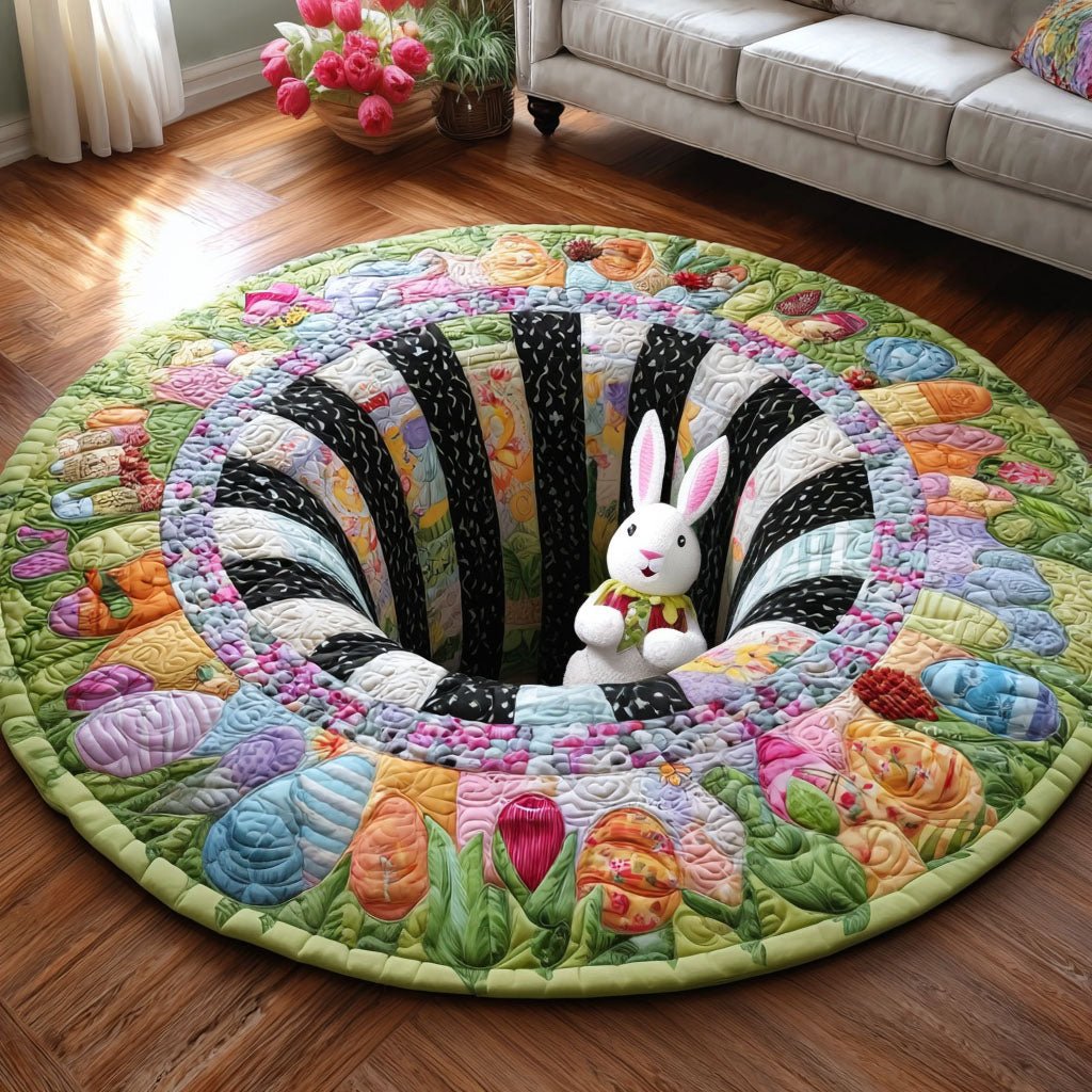 Hidden Bunny Meadow Round Mat Rug - washable non-slip printed rug