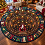 Hidden Christmas Library Round Mat Rug - Seasonal Design | Festive Home Decor - washable non-slip printed rug