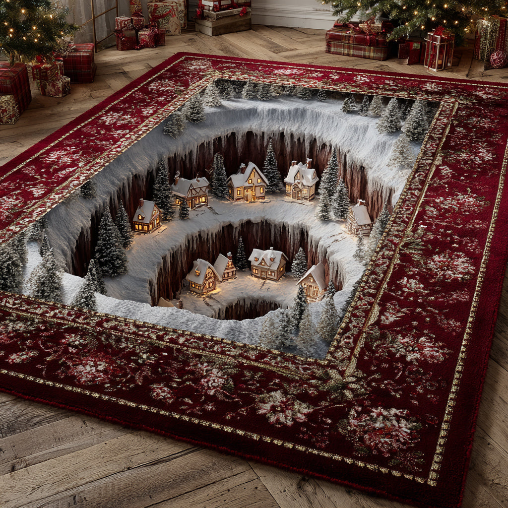 Hidden Christmas Village area rug in a living room