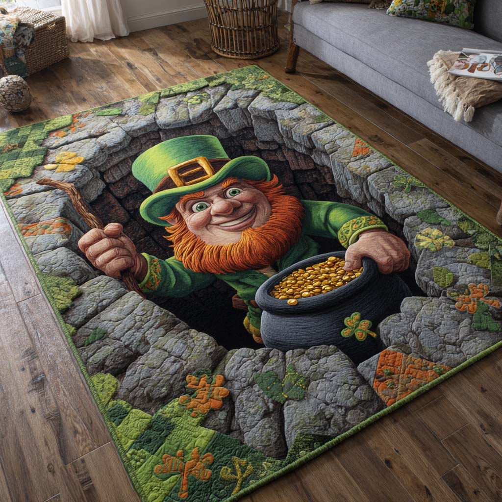 Hidden Clover Realm area rug in a living room