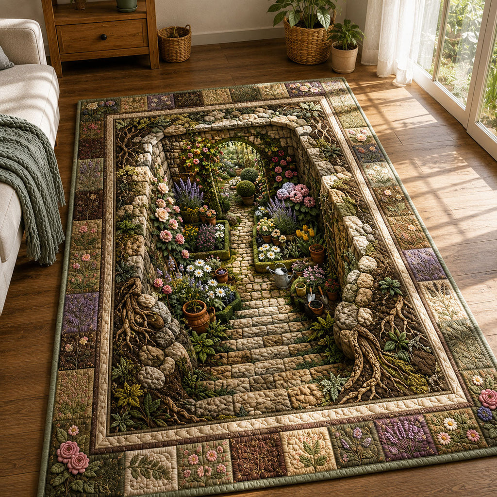 Hidden Cottage Garden area rug in a living room