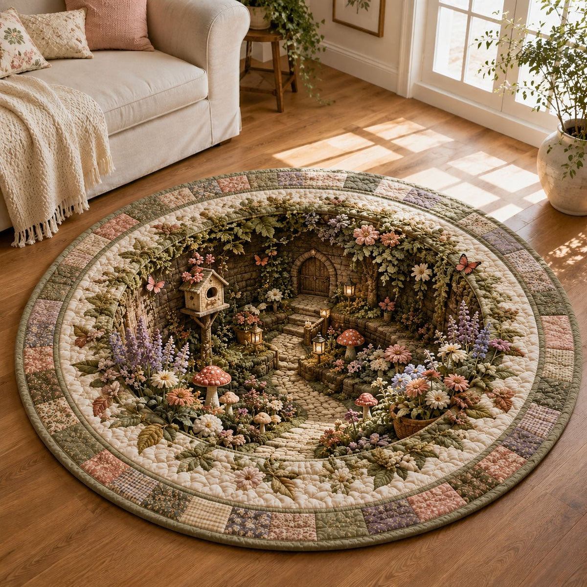 Hidden Fairy Garden Hollow Round Mat Rug - washable non-slip printed rug