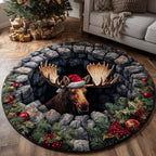 Hidden Holiday Christmas Round Mat Rug - washable non-slip printed rug