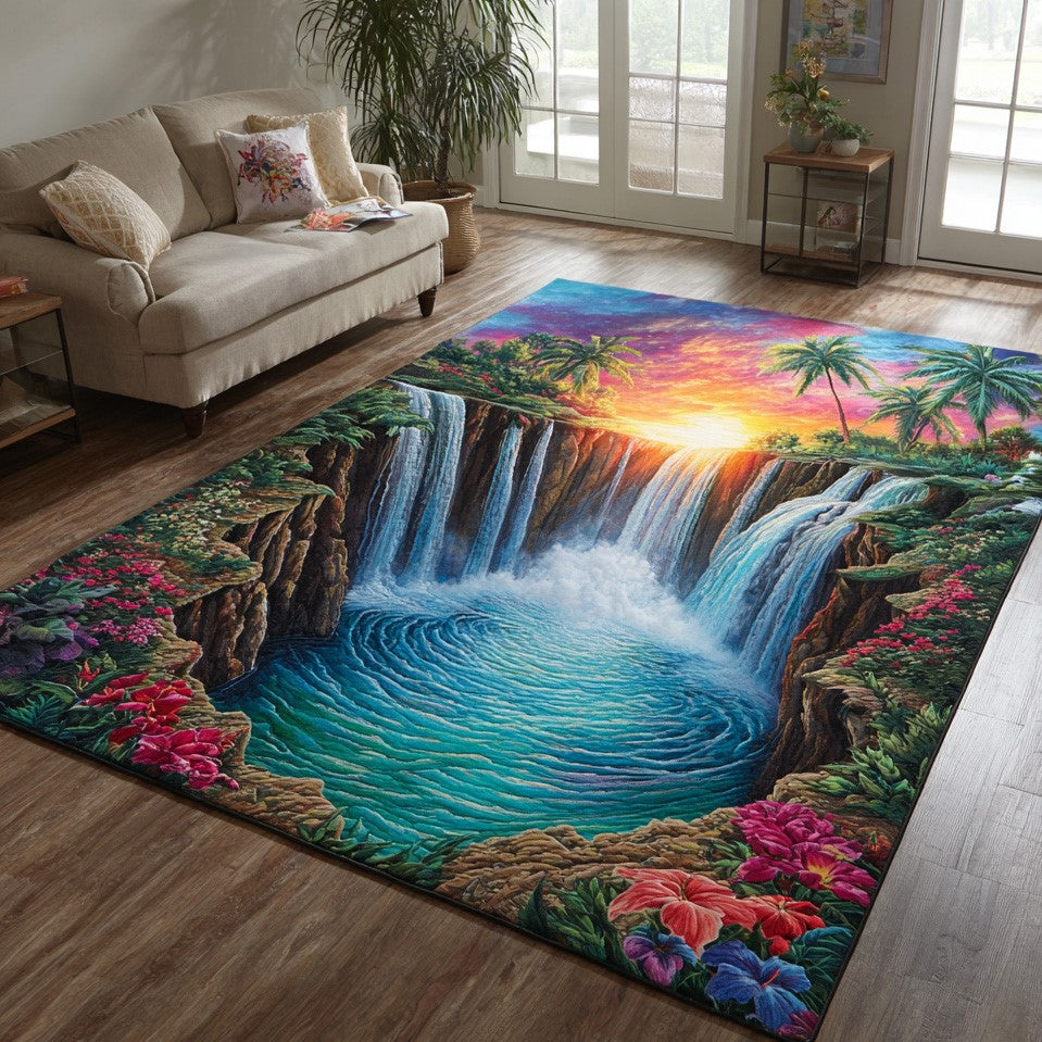 Hidden Lagoon area rug in a living room