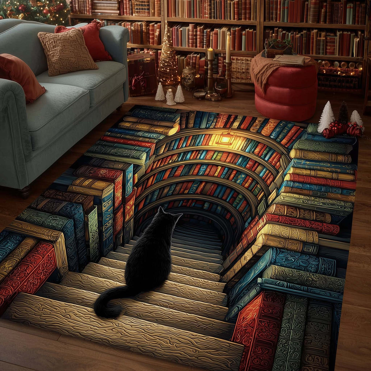 Hidden Library area rug in a living room
