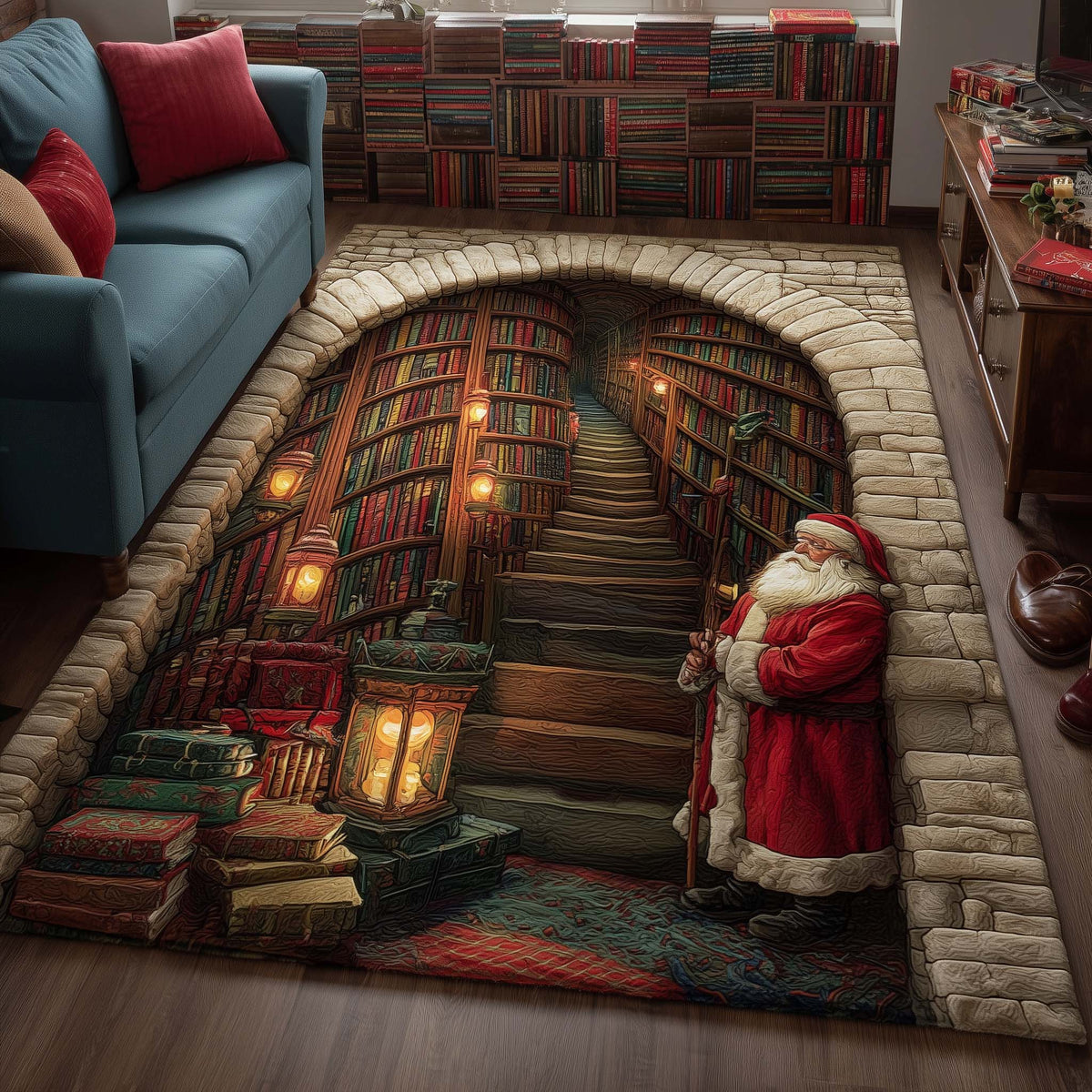 Hidden Library area rug in a living room