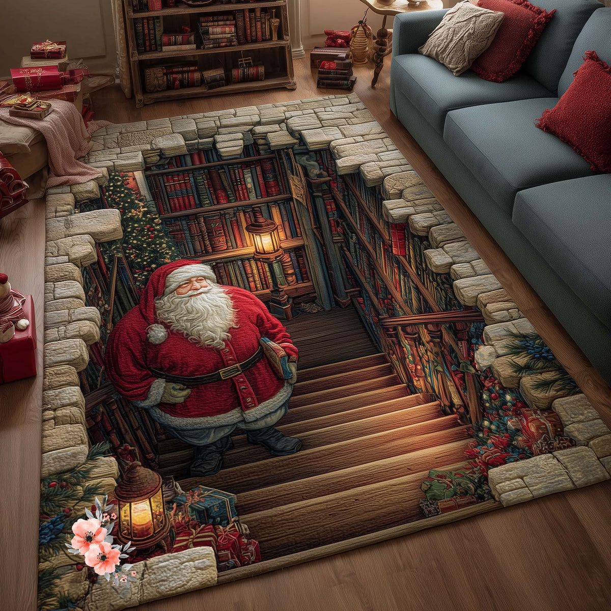 Hidden Library area rug in a living room