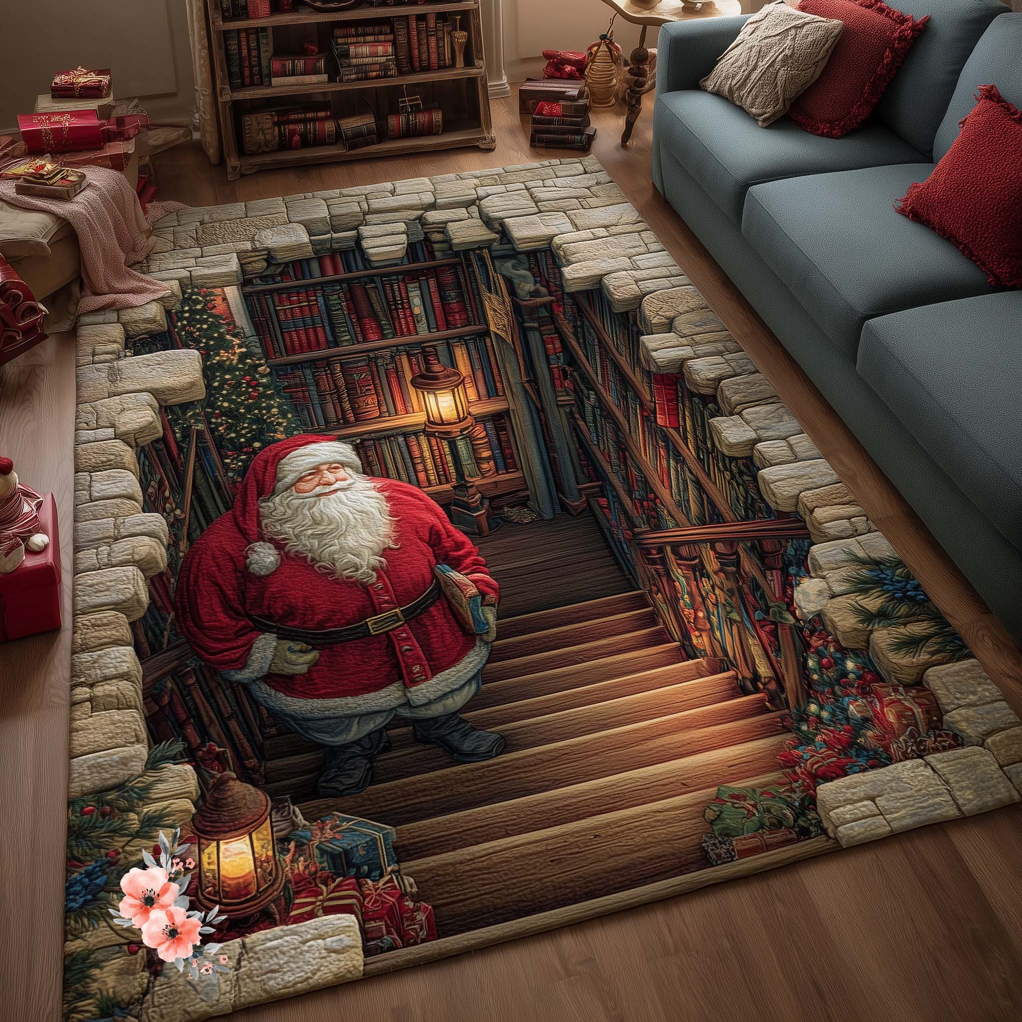 Hidden Library area rug in a living room