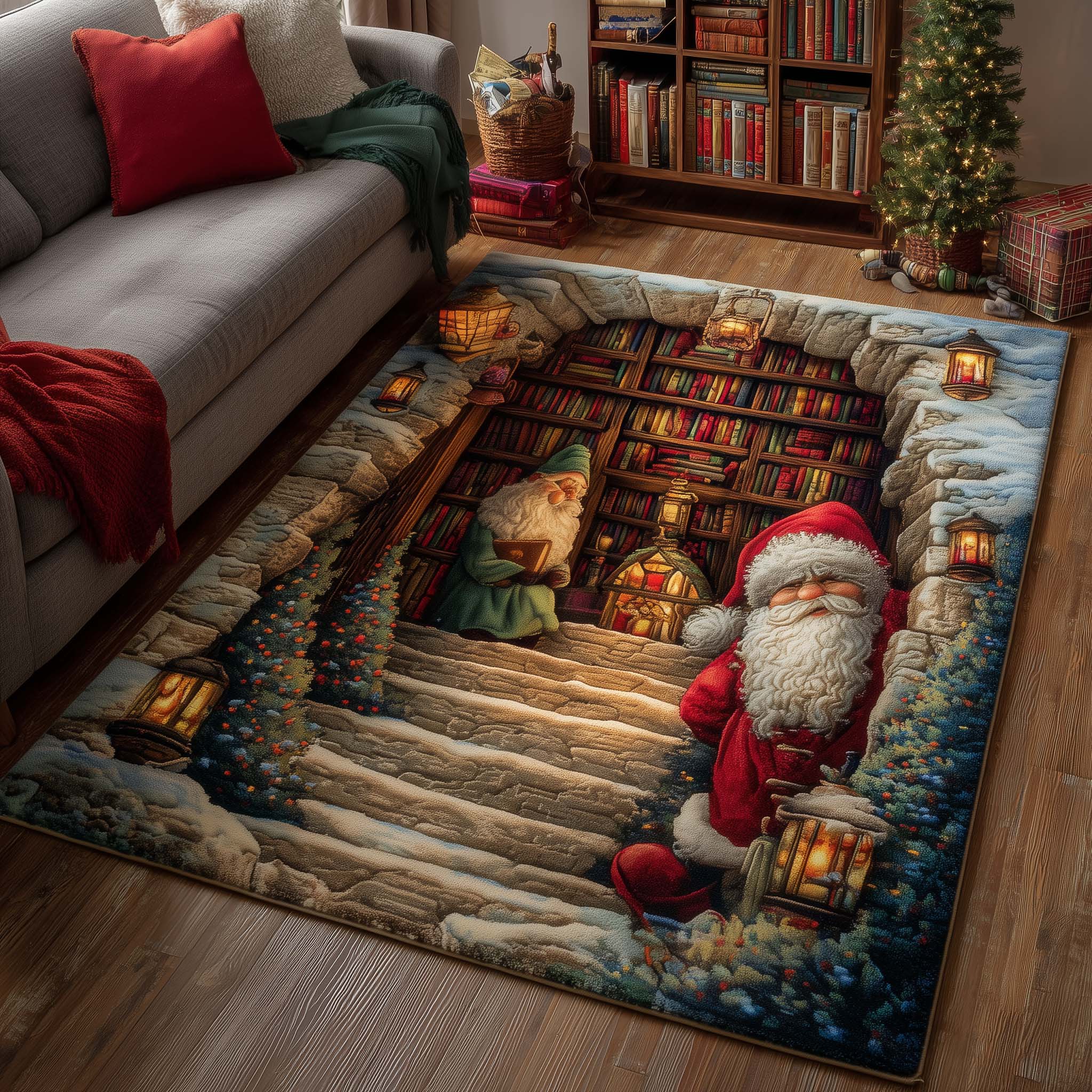 Hidden Library area rug in a living room