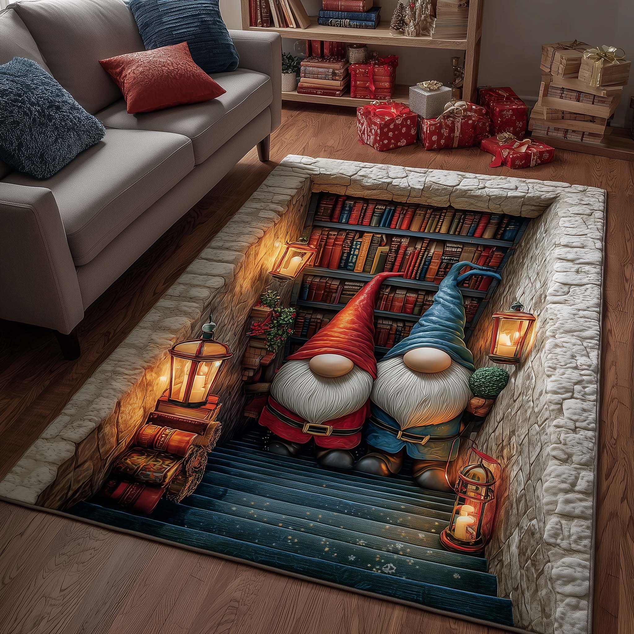 Hidden Library area rug in a living room