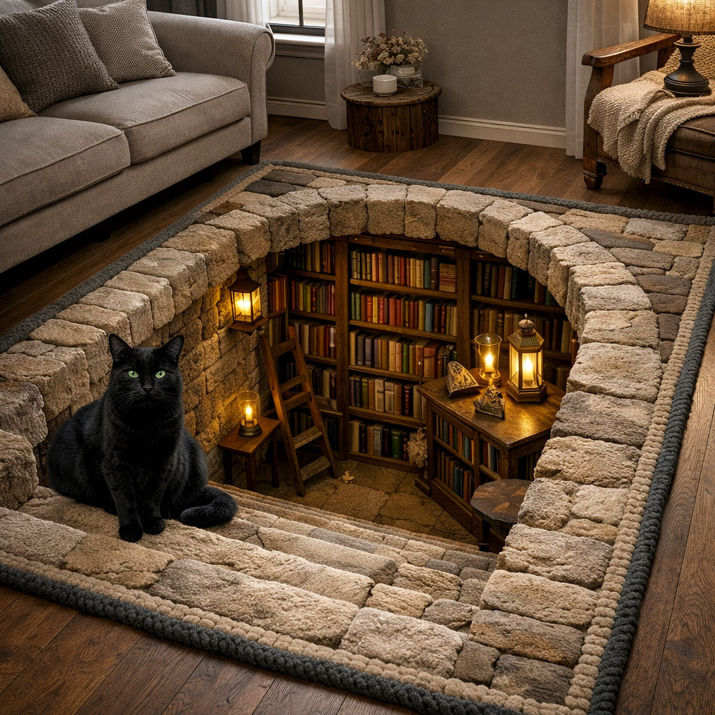 Hidden Library area rug in a living room