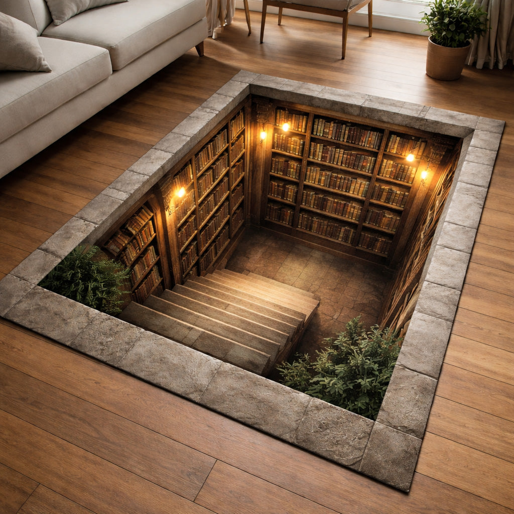 Hidden Library area rug in a living room