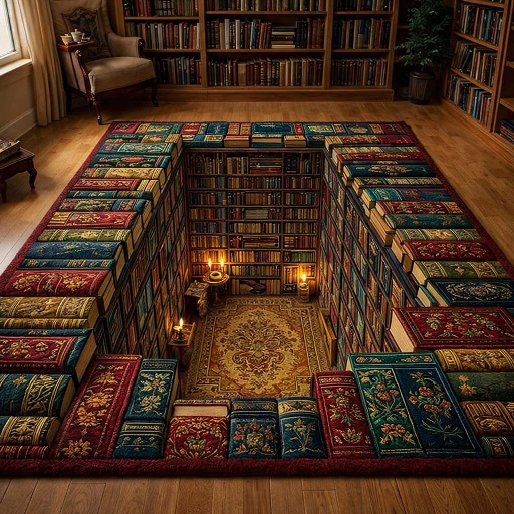 Hidden Library Hollow area rug in a living room