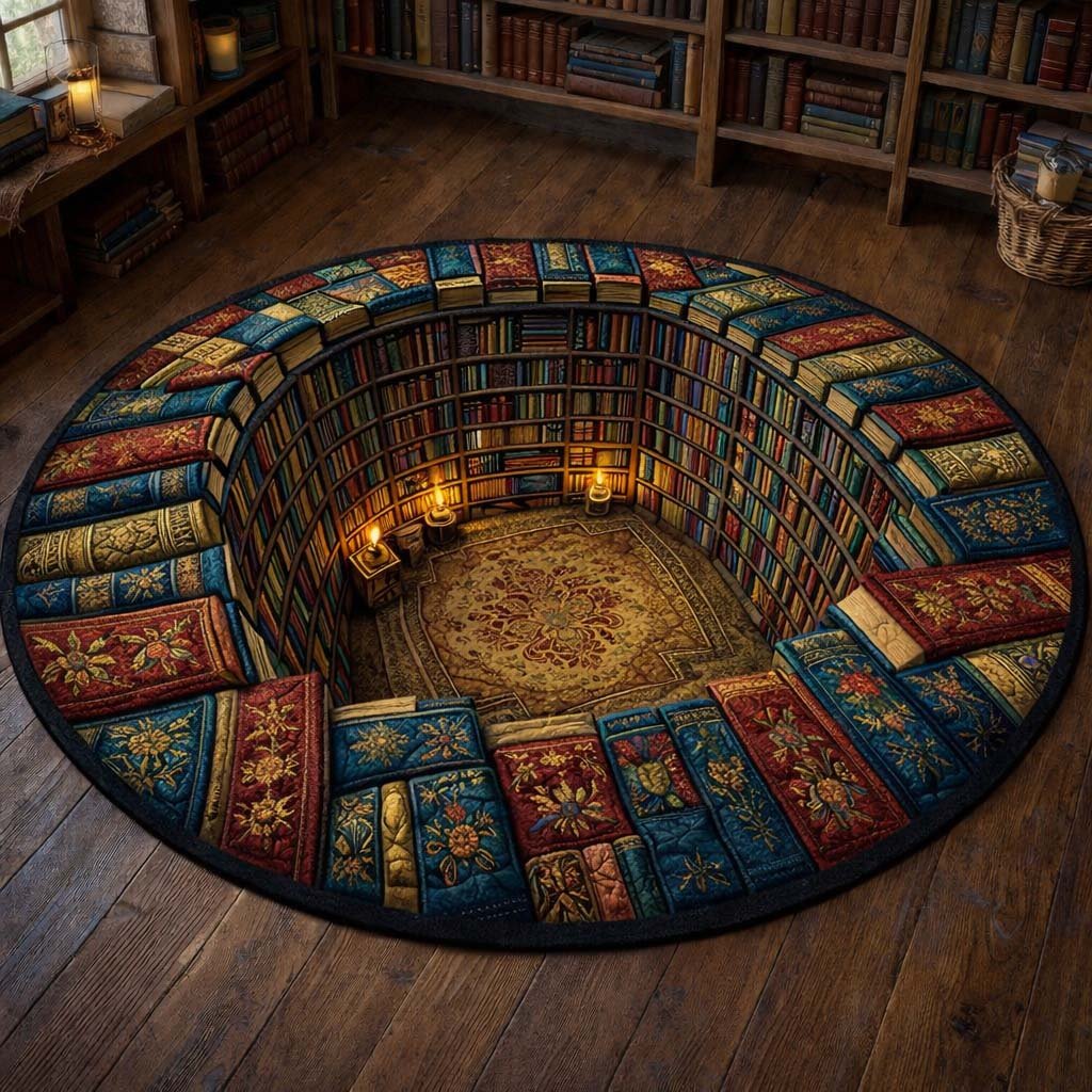 Hidden Library Hollow Round Mat Rug - washable non-slip printed rug