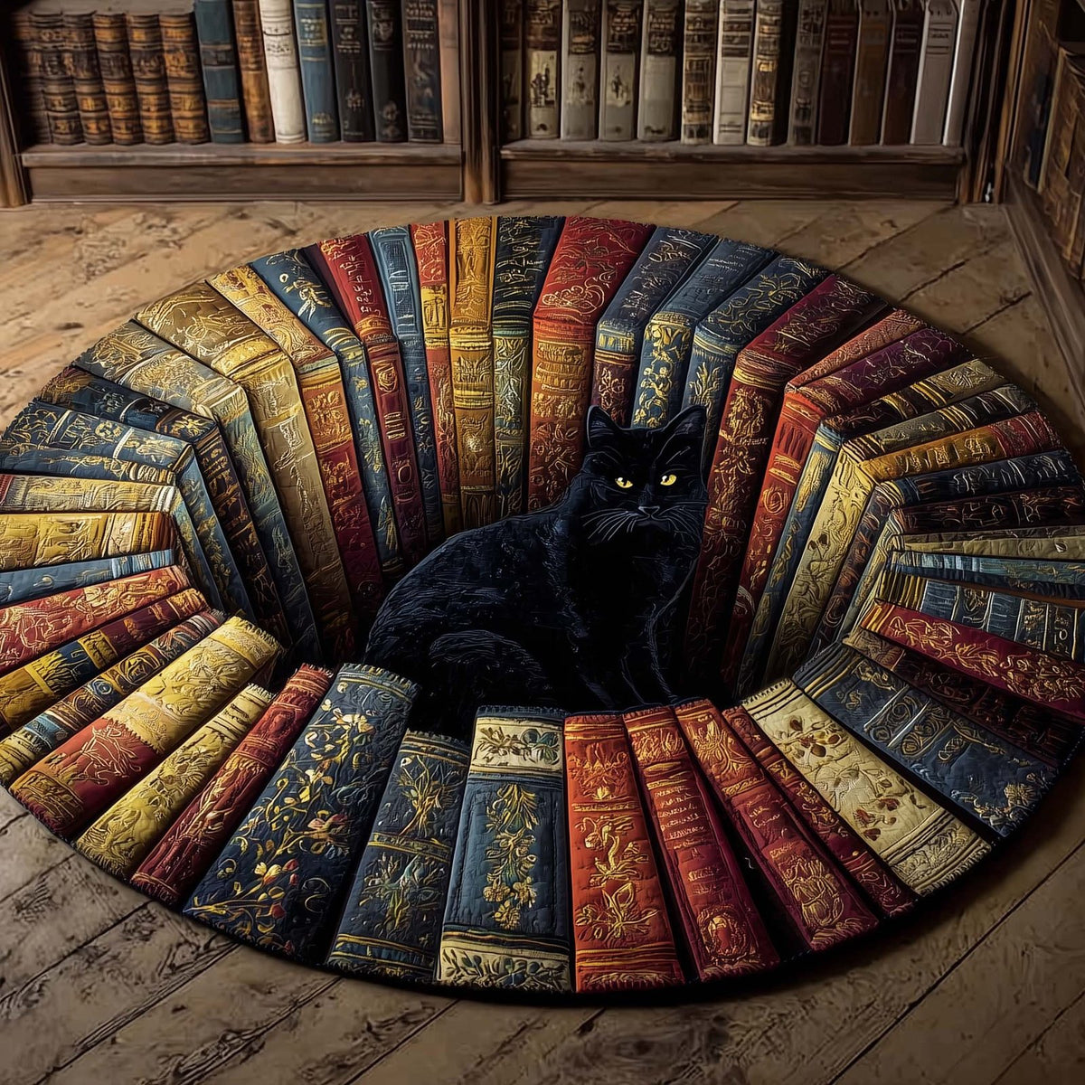 Hidden Library Round Mat Rug - washable non-slip printed rug