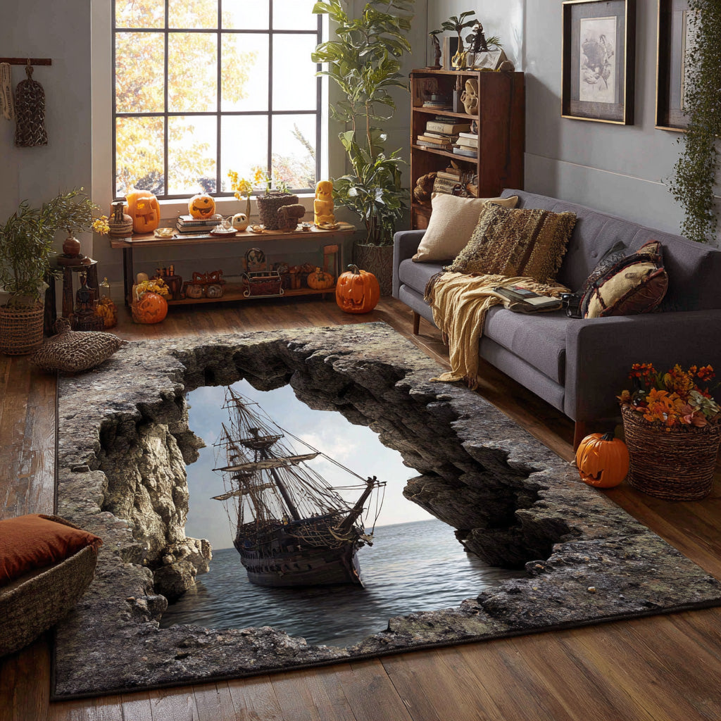 Hidden Passage area rug in a living room