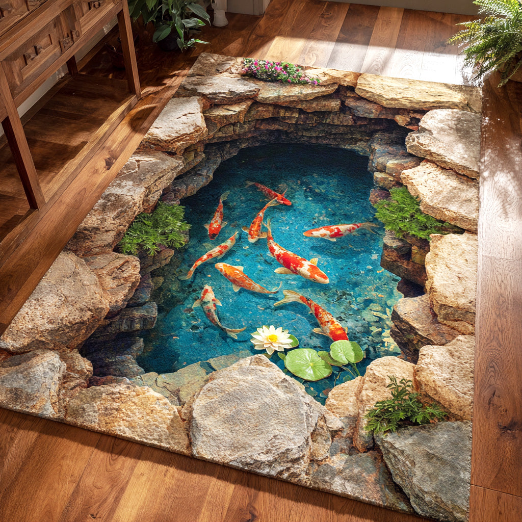 Hidden Pond area rug in a living room