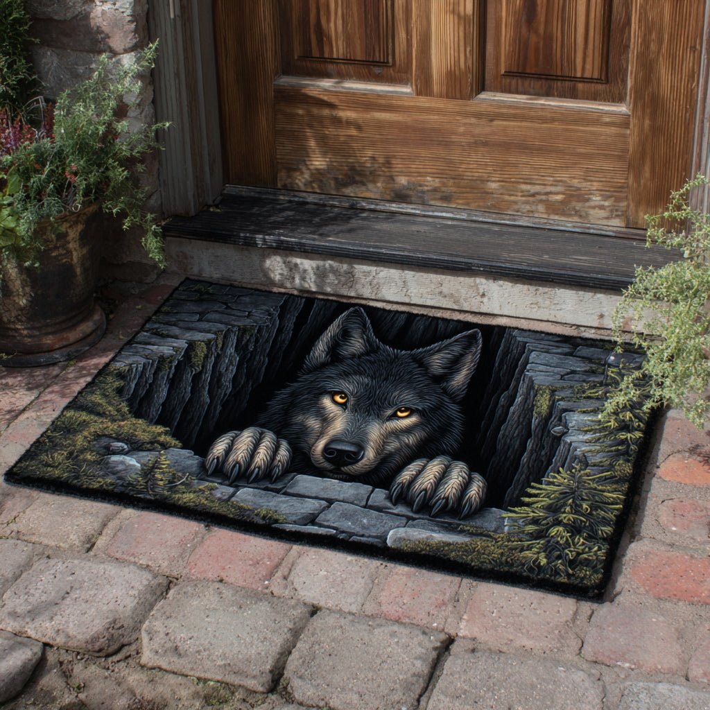 Hidden Wolf Lair Doormat - Cute Animal Design | Printed Welcome Doormat