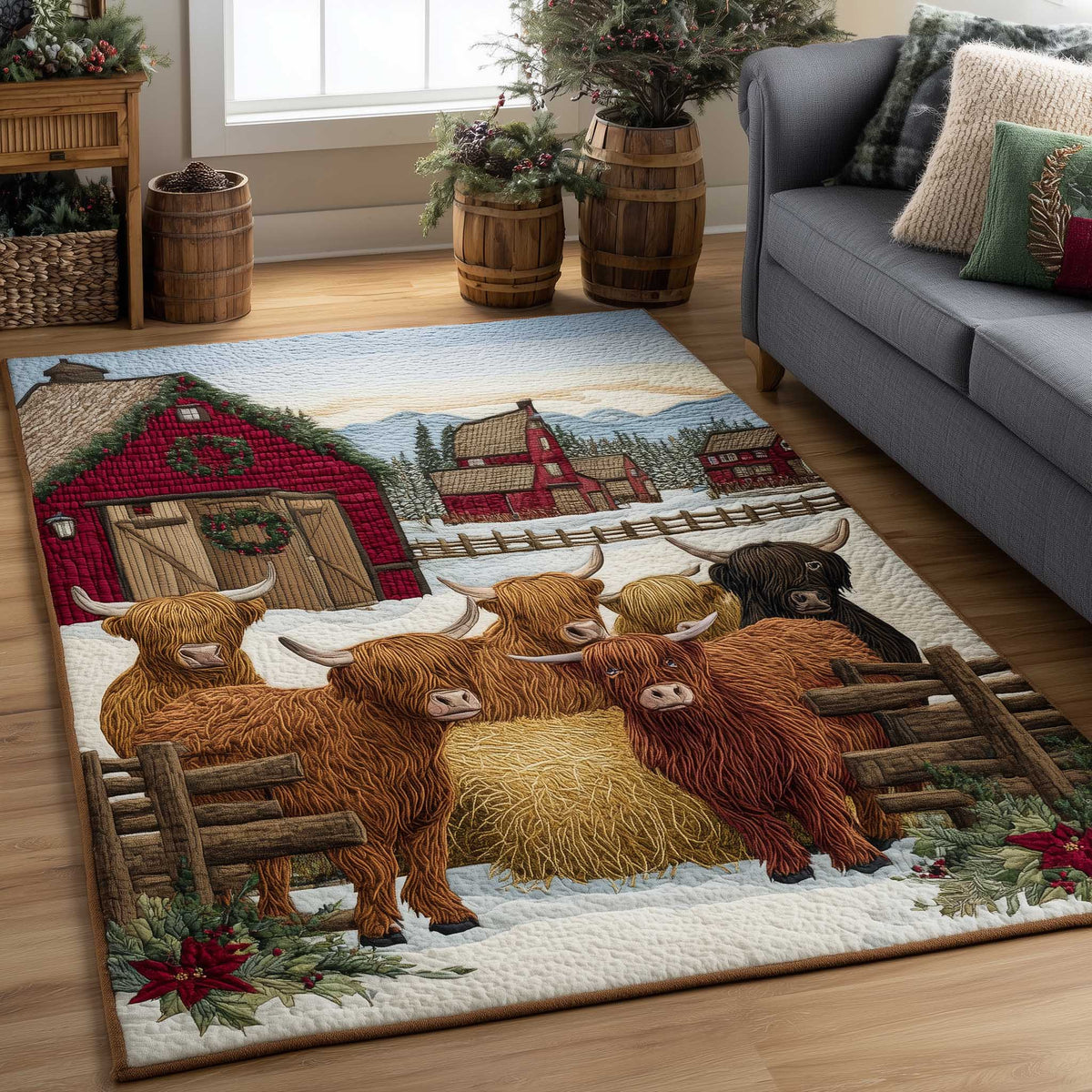 Highland Cow area rug in a living room