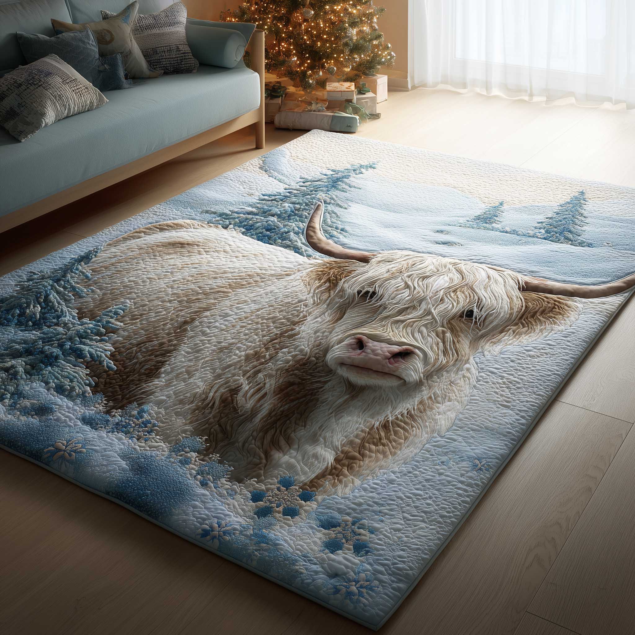 Highland Cow area rug in a living room