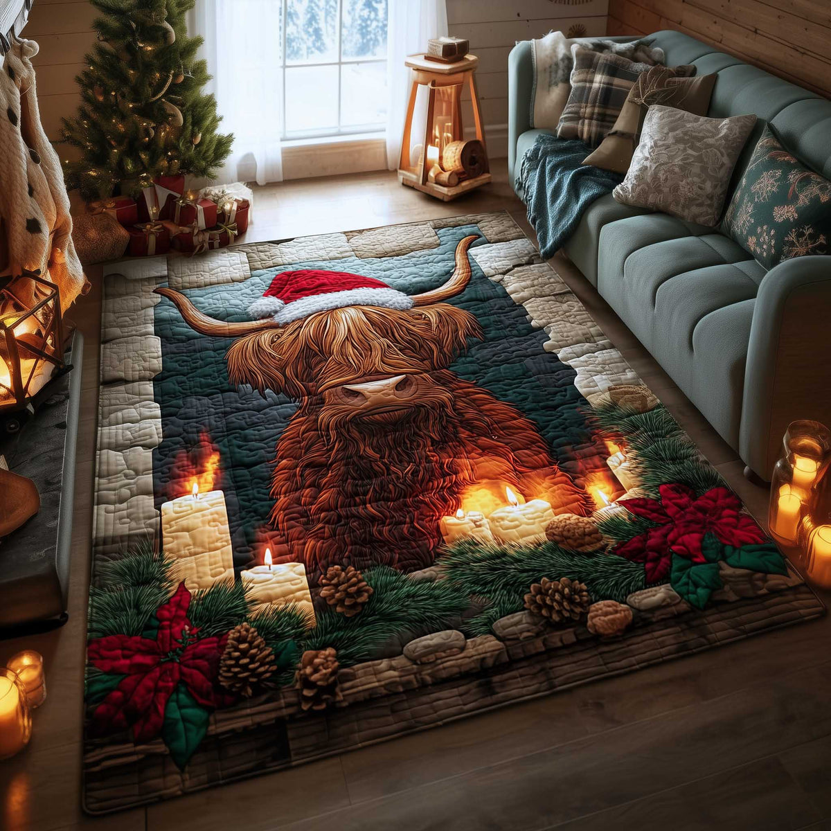 Highland Cow area rug in a living room