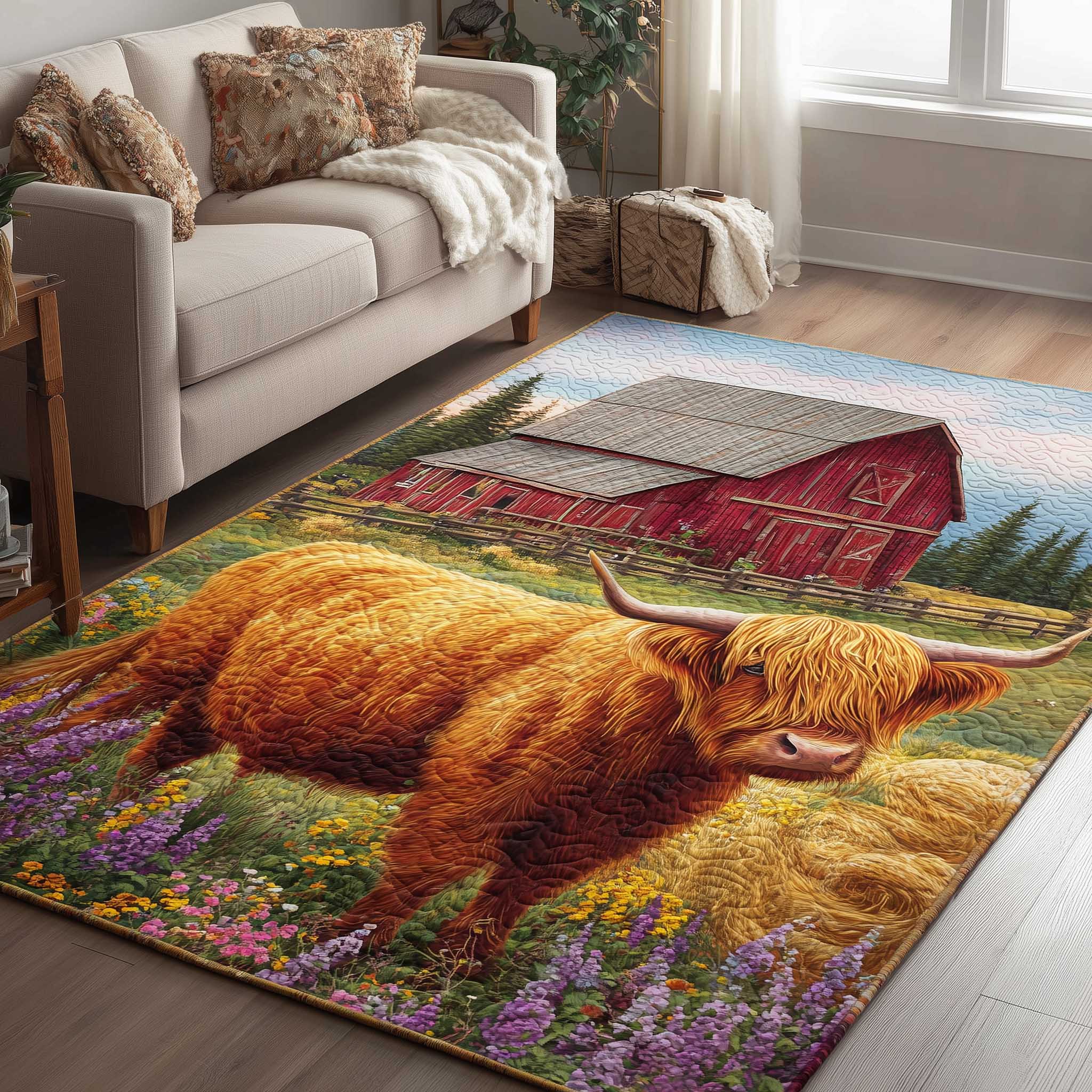 Highland Cow area rug in a living room