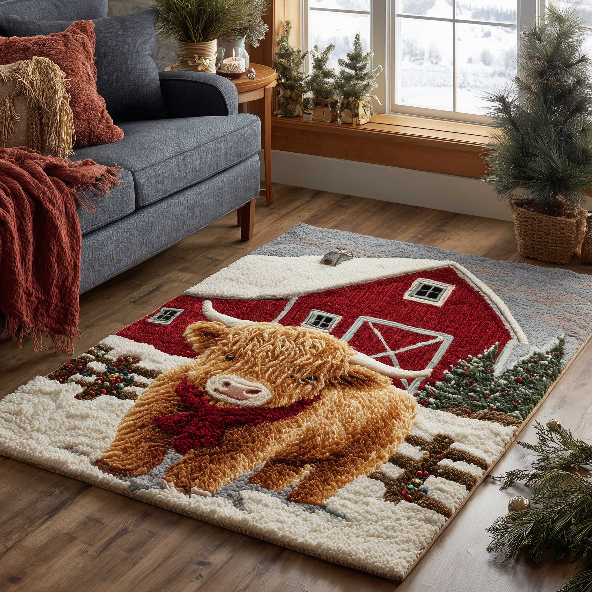 Highland Cow area rug in a living room