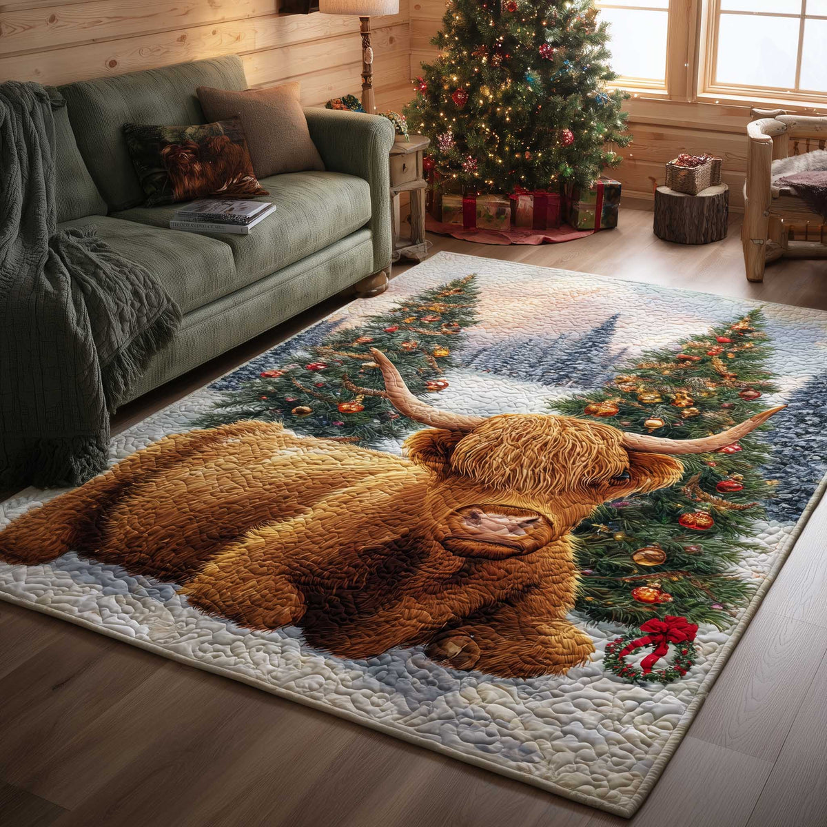 Highland Cow area rug in a living room