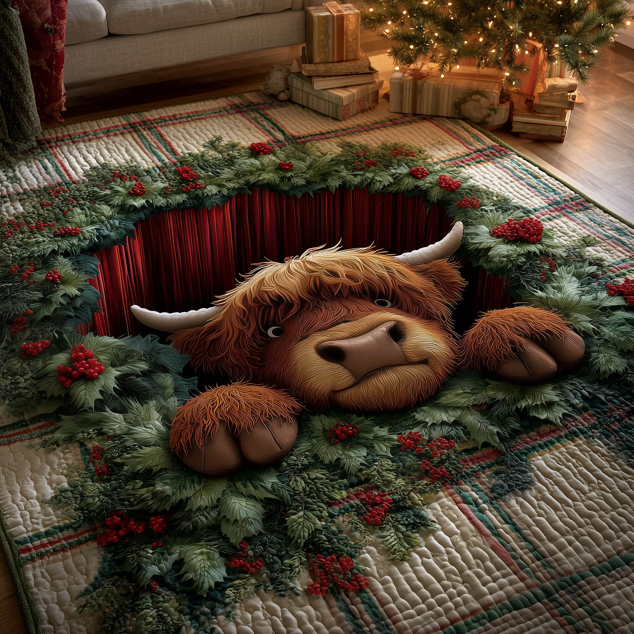 Highland Cow area rug in a living room