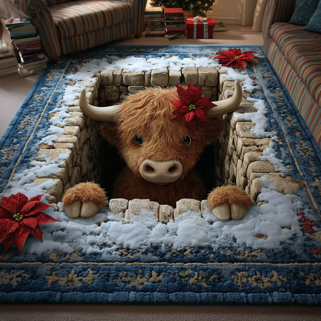 Highland Cow area rug in a living room