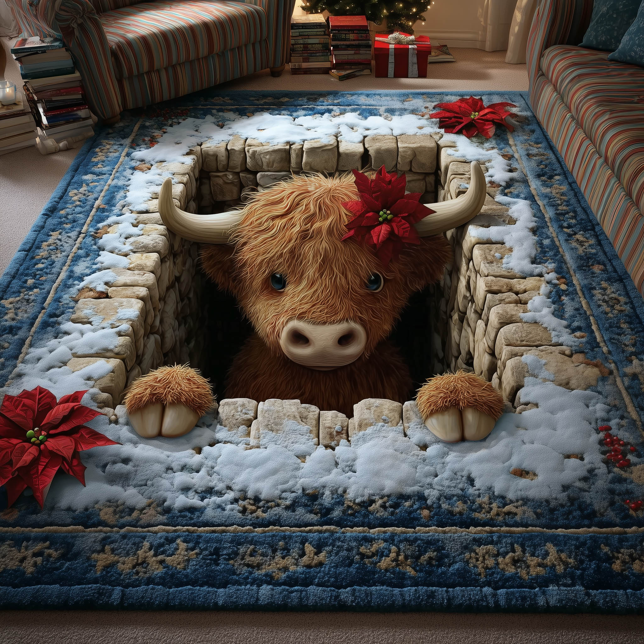 Highland Cow area rug in a living room